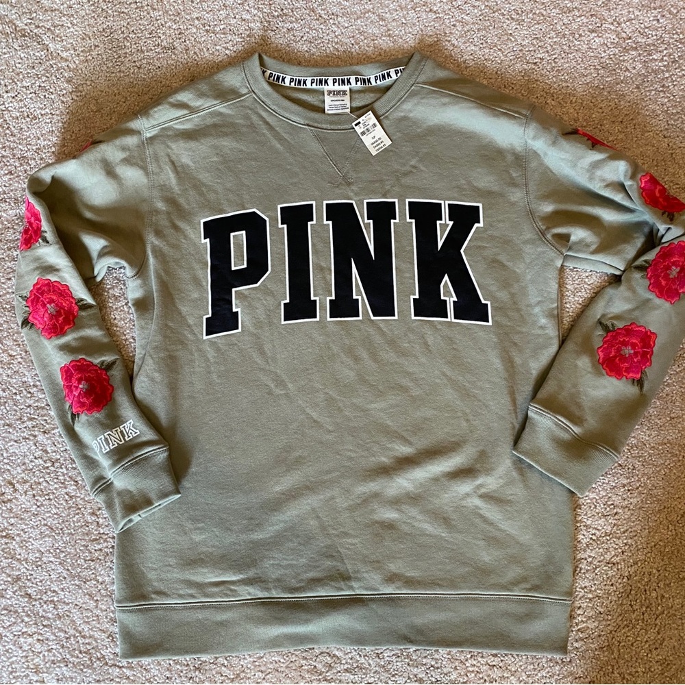 New VS Pink crew Sweatshirt Embroidered Floral small rare